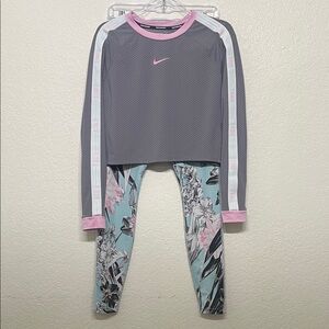 Nike Women’s Medium Pink & Gray Active Set With Floral Leggings